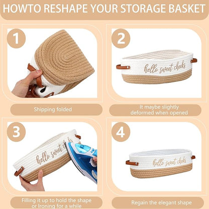 Hello Sweet Cheeks Bathroom Decoration Brown and White Cotton Rope Toilet Basket Toilet Paper Holder Basket Rustic Bathroom Organizer Farmhouse Home Decoration Organizing Small Baskets