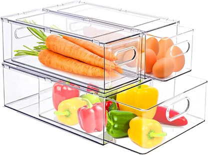 bealy 3 Pack Fridge Organizer and Storage,Clear Storge Bins with Pull-out Drawer, Fridge Drawers Clear Stackable Storage Drawer Containers for Freezer, Refrigerator, Pantry, Kitchen