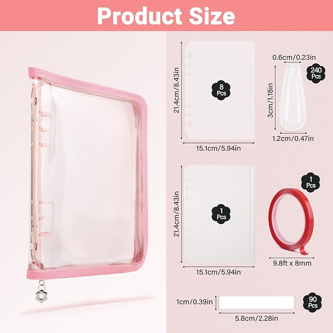 Segbeauty Nail Sample Color Swatches Book with Zipper, Nail Display Book Polish Color Swatches A5 Binder, Gel Press On Nails Organizer Storage Holder with 240 False Fingernail Polish Art Salon Pink