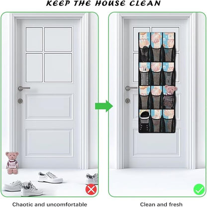 12 Large Pockets Over the Door Shoe Organizer Hanging Shoe Rack for Closet Fodable Shoe Hanger for Space Saving Shoe Holder Shell Starfish