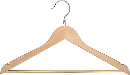 Proman Products KSA9020 15" Kascade Wooden Hangers 50 Pack for Women and Kids Clothing, Unique Ring Design, Space Saving Pants Clothes Hanger with Pants Bar and Shoulder Notches, Natural