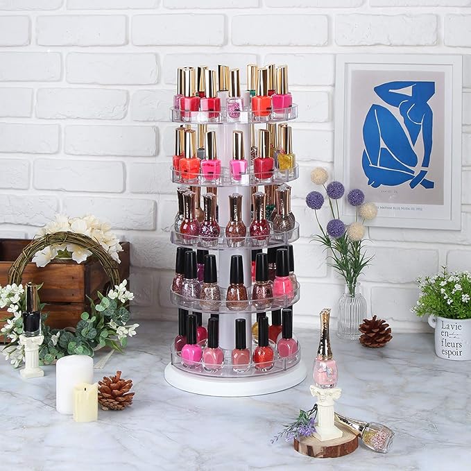 J JACKCUBE DESIGN Acrylic Rotating Nail Polish Display Stand Spinning Rack Holds 115 - 195 Bottles, 5 Tier Storage Holder Organizer for Nail Polish, Makeup, Essential Oil and more- MK548A