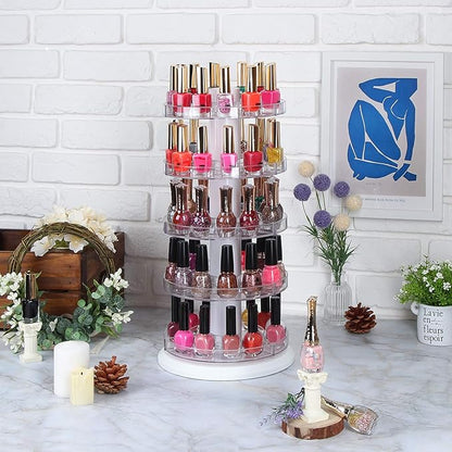 J JACKCUBE DESIGN Acrylic Rotating Nail Polish Display Stand Spinning Rack Holds 115 - 195 Bottles, 5 Tier Storage Holder Organizer for Nail Polish, Makeup, Essential Oil and more- MK548A