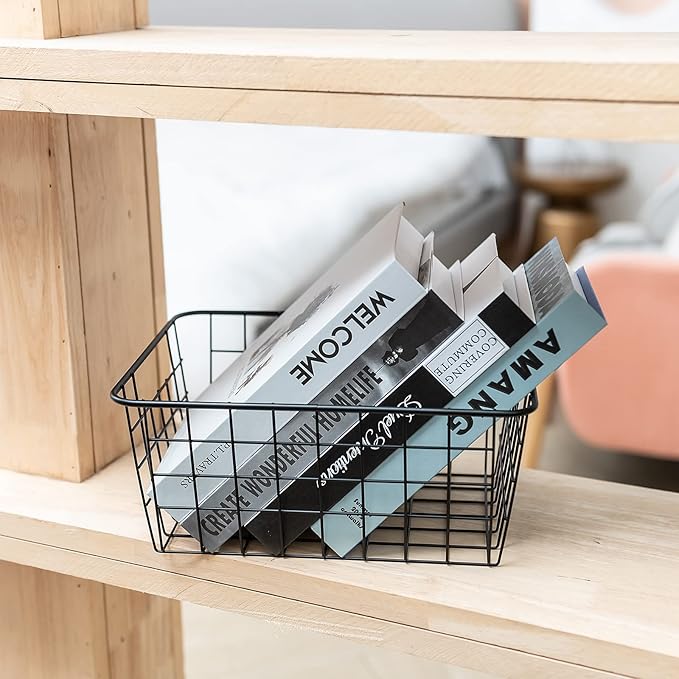 JUNCHU CHERRY Wire Kitchen Storage Basket 5 Packs,Perfect Pantry Organization Accessories Baskets,Laundry Basket,Countertop Organization,Suitable for Kitchen,Bathroom,Bedroom,Tabletop,Rose gold