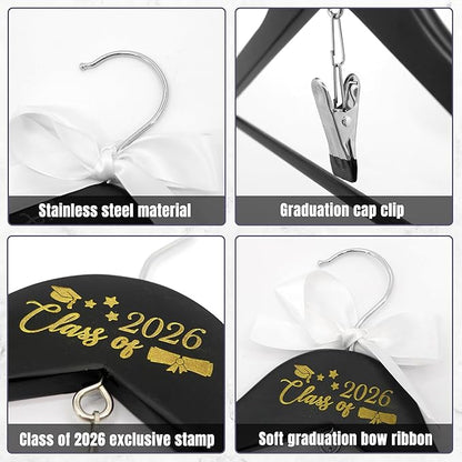 GraduatePro Graduation Cap and Gown Hanger 17.5”with Hook Clip for College and High School Graduates, Graduation Gifts with Class of 2026 Printed for Her and Him, Black
