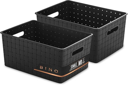 BINO | Plastic Storage Baskets Medium - Black | THE STABLE COLLECTION | Multi-Use Storage | Rectangular Cabinet Organizer | Baskets For Organizing with Handles | Home Office Organization and Storage