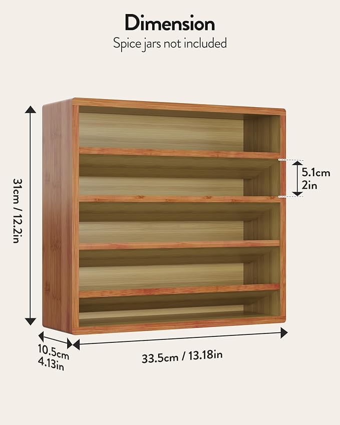 Orimade 4 Tier Spice Rack Organizer for Cabinet, Freestanding Bamboo Seasoning Rack for Countertop, Cupboard, Pantry, Kitchen, 13.18 x 4.13 x 12.2 inches(Spice Jars Not Included), Walnut Stain