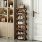 Narrow Shoe Rack, Foldable Bamboo Shoes Shelf for Small Spaces, Multifunctional Vertical Shoe Organizer Tall for Entryway, Closet, Corner, Bedroom, Hallway (Brown, 7 Layers)