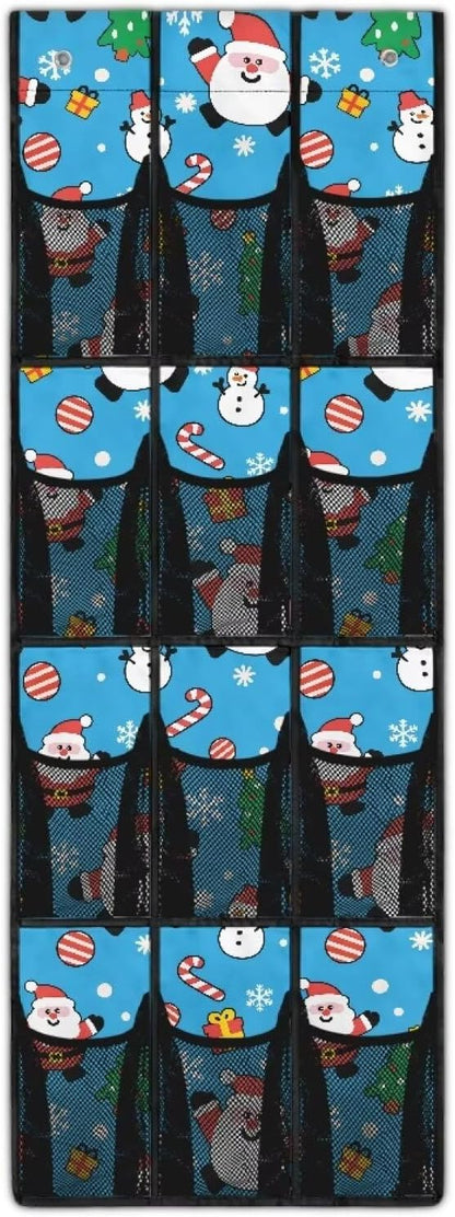 Candy Santa Claus Behind Door Organizer for Dorm Room Essentials Merry Christmas Over The Door Organizer Multi-Funtion Storage Bag Wall Hanging Storage 4 Metal Hook