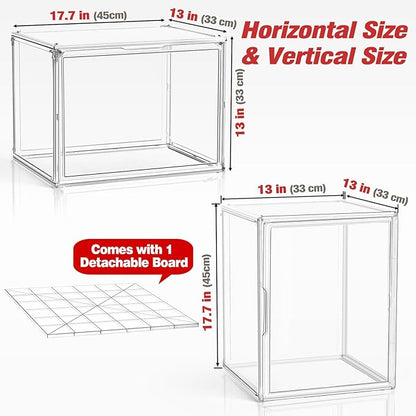1 Pack 17''x13''x13'' Clear Big Shoe Display Case, XXX-Large Extra Large Acrylic Display Case with A Divider Stackable Boot & Shoe Boxes Large Showcase for Helmet, Figures Collectibles