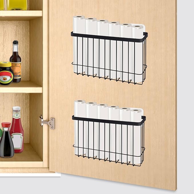 LELE LIFE 2 Pack Cabinet Door Organizer, Adhesive Lid Organizers inside Cabinet for Kitchen Bathroom Pantry Cupboard, Wall Mount Lid Holders Kitchen Wrap, Tin Foil Storage