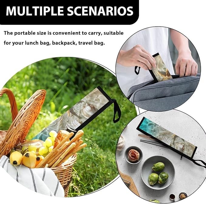 COEQINE Starfish Utensil Holder For Kitchen Travel Portable Cutlery Pouch Metal Straws Case With Handles Portable Small Storage Bag for Fork Spoon Knife Organizer Holder for Pcnic Outdoor