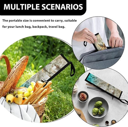 COEQINE Starfish Utensil Holder For Kitchen Travel Portable Cutlery Pouch Metal Straws Case With Handles Portable Small Storage Bag for Fork Spoon Knife Organizer Holder for Pcnic Outdoor