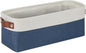 DULLEMELO Narrow Storage Basket,Toilet Paper Basket with Leather Handles for Back of Toilet, Vanities, Shelves & Cabinets (White&Blue-1 Pack)