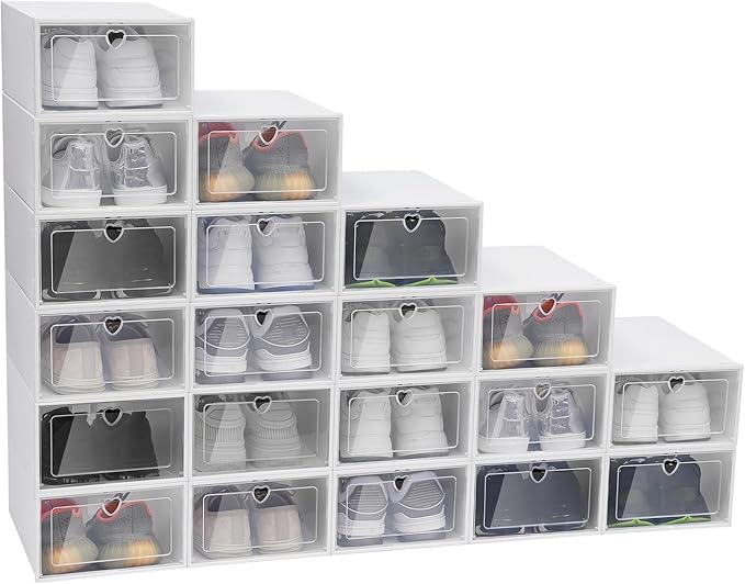 Clear Plastic Shoe Storage Boxes 20 Pack Stackable Shoe Cabinet Organizer Sneaker Containers, Toy Storage Organizer Bins for Small Gear(White)