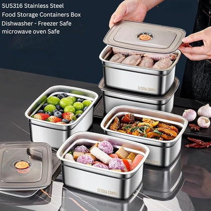 Fridge Storage Box 316 Stainless Steel Food Storage Containers | Food Grade, Leakproof Kitchen Organizer | Freshness Locking, Microwavable & Freezer Safe (1500ml Pack Of 04)