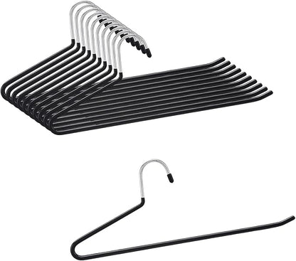 AYO Pants Hangers, 10-Piece Set, Non-Slip, for Slacks, Single Pants, Non-Tracing, for Denim Applications, Long Skirt Hangers, Space Saving, Durable, Black