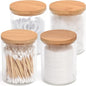 BKYFPQ 4 Pack Glass Qtip Holder Dispenser Set - Apothecary Jars with Lids for Vanity Makeup Organizer - Bathroom Canister Storage Organizer for Cotton Ball,Swab,Round Pads,Floss