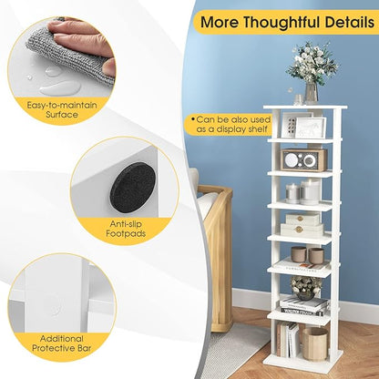 Giantex 8-Tier Vertical Shoe Rack, Patented Corner Shoe Storage Organizer for 8 Pairs, Freestanding Narrow Shoe Rack, Morden Space-Saving Shoe Tower for Entryway, Living Room, Bedroom (White, Single)