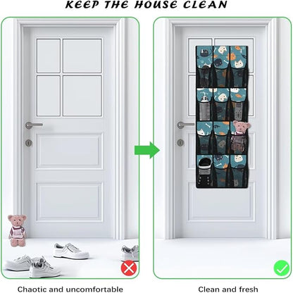 Cat Fish Over the Door Shoe Organizer 12 Large Mesh Pockets Sturdy Oxford Door Shoe Organizer Hanging Shoe Rack for Closet Shoe Holder