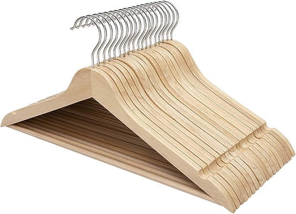 FairyHaus Wood Hangers 30 Pack, Smooth Finish Wooden Coat Suit Hangers with 360° Swivel Hook and Notches, Lightweight Natural Wood Clothes Hangers with Pants Bar
