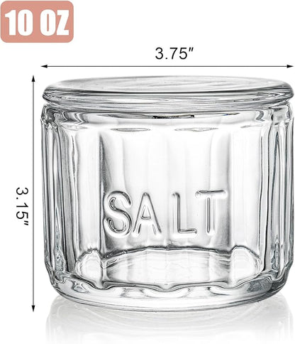 Nicunom 2 Pack Clear Glass Salt Cellar with Lid, Salt Storage Container Salt Box, Retro Style, Kitchen Decor, Wedding Gift, 3.75" D x 3.15" H