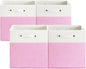 FinishingBo 13 x 13 Inch Fine Linen Storage Bins with Handles，Fabric Cube Boxs，Basket Organizers for Shelves for Home, Closet Drawers (White/Pink-4 Pack)