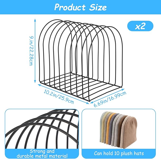 2 Pcs Beanie Holder Organizer, 20 Haats Heavy Duty Knitted Hat Storage Rack Metal Display Stand Foldable Cap Holder for Winter Swimming Hat Display Home Entryway Tabletop Bedroom Closet Dresser Room