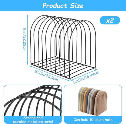 2 Pcs Beanie Holder Organizer, 20 Haats Heavy Duty Knitted Hat Storage Rack Metal Display Stand Foldable Cap Holder for Winter Swimming Hat Display Home Entryway Tabletop Bedroom Closet Dresser Room