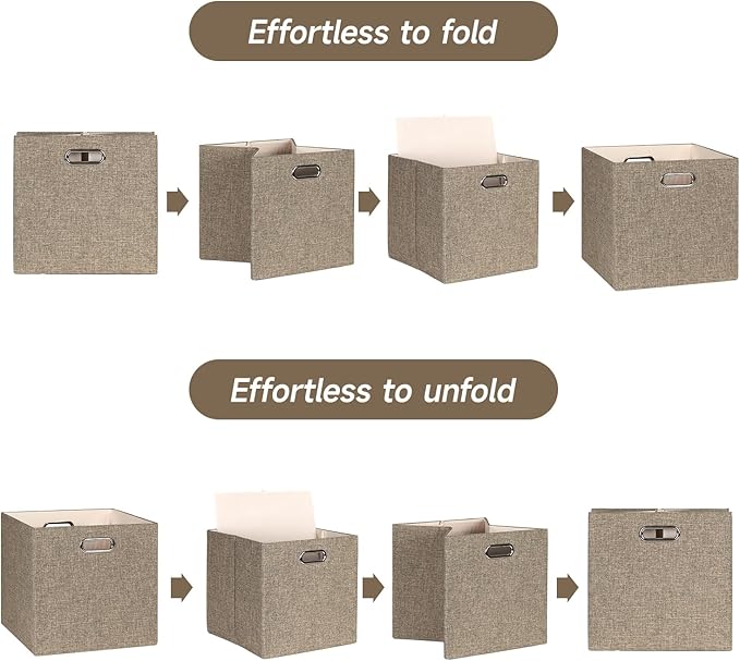 Posprica Collapsible Storage Bins,13×13 Foldable Storage Cube Boxes Fabric Drawer Fabric Storage Bins Vinyl Record Light Coffee, 4 Pack