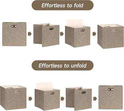 Posprica Collapsible Storage Bins,13×13 Foldable Storage Cube Boxes Fabric Drawer Fabric Storage Bins Vinyl Record Light Coffee, 4 Pack