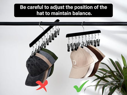 StorageWorks Hat Rack, Closet Organizer and Storage for Baseball Caps,Set of 2 with 10 Adjustable Stainless Steel Clips, Fits All Caps, Black
