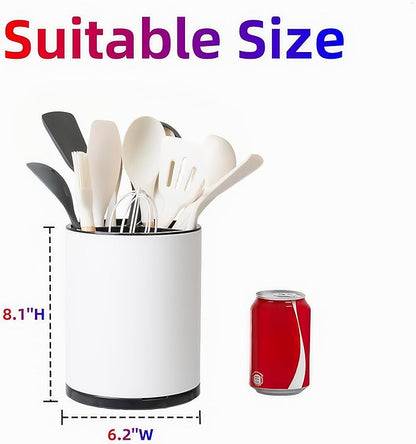 LIBODOUR Utensil Holder,Large 360°Rotating Kitchen Utensil Holder For Counter,Cooking Silverware Organizer Stainless Steel Caddy Flatware Spoon Spatula Tool Cutlery Container