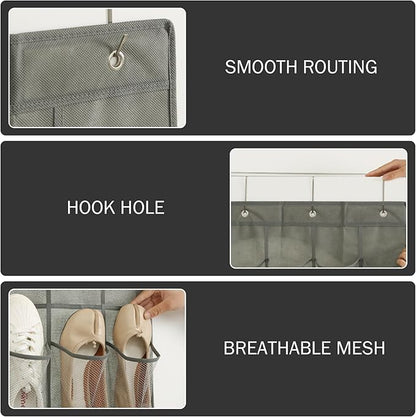 Shoe Hanger for Door 24 Mesh Pocket Over the Door Shoe Organizer Space Saving Hanging Storage Holder with Hooks 64x19 Inch Black, Hanging Organizer