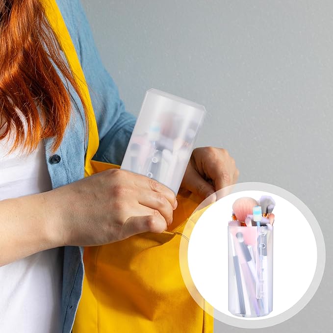 Retractable Makeup Brush Holders Plastic Clear Portable Cosmetic Organizer Travel Makeup Accessories Cups with Lid Dustproof Brushes Storage Case Brushes Organizer for Women Makeups Artist