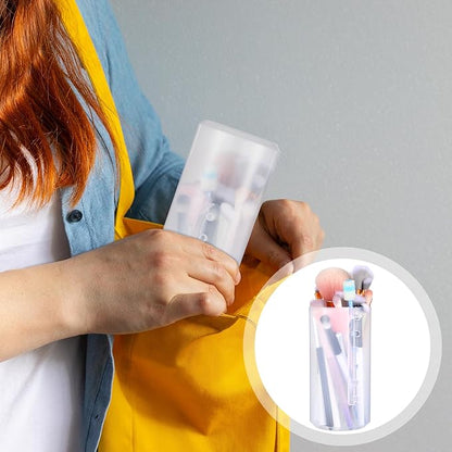 Retractable Makeup Brush Holders Plastic Clear Portable Cosmetic Organizer Travel Makeup Accessories Cups with Lid Dustproof Brushes Storage Case Brushes Organizer for Women Makeups Artist
