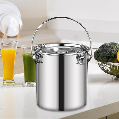 Stainless Steel Sealed Bucket Transport Container with Lid Cater Stew Soup Boiling Soup Pot Storage Bucket for Household Cafe, 17.5 cmx17.5 cm