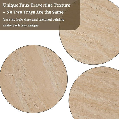 Faux Travertine Lazy Susan, 11.5" Rotating Round Serving Tray for Kitchen Countertop, Dining Table or Vanity Organizer