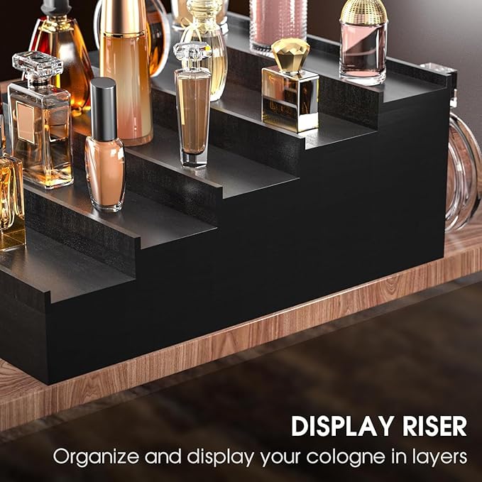 Sephyroth Cologne Organizer 5 Tier of Elegant Bamboo Perfume Organizer for Men with Hidden Storage and Practical Drawer, Perfect for Cologne Display & Gift (5T-Black)