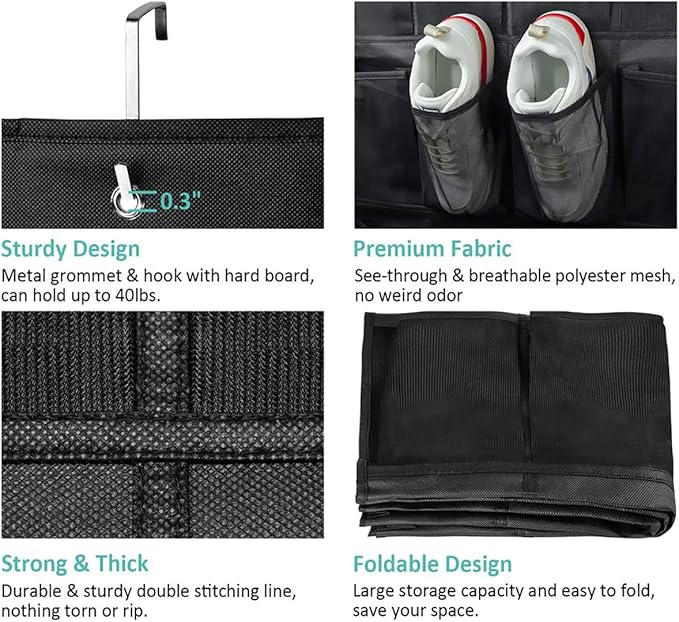 GANNEPIE Over The Door Shoe Organizer, 35 Pockets Heavy-Duty Hanging Shoe Rack, Gray Space-Saving Storage for Sneakers & Sundries