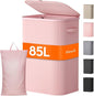 Lifewit 85L Large Laundry Basket with Lid, Laundry Hamper with Plastic Handles and Removable Bag, Foldable Tall Dirty Clothes Hampers for Laundry for Laundry Room, Bedroom, Bathroom, Dorm, Pink