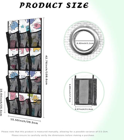 Cartoon Monster Over the Door Shoe Organizer 12 Large Mesh Pockets Sturdy Oxford Door Shoe Organizer Hanging Shoe Rack for Closet Shoe Holder