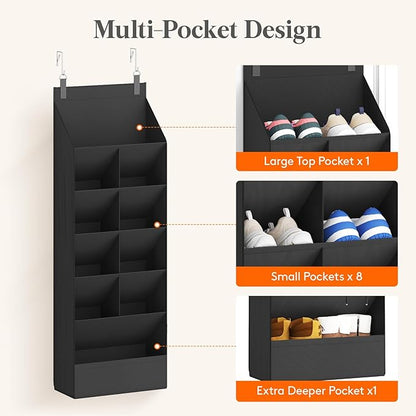 Lifewit 6 Tier Over the Door Shoe Organizer with 11 Large Deep Pockets, Fabric Hanging Shoes Shelf for Closet, Dorm Storage, Fit Up to 12 Pair Shoe Rack Holder for Sneakers, Boots, Black