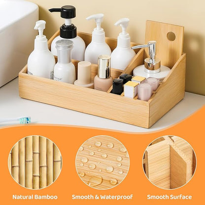 Bamboo Makeup Desk Organizer, Makeup Storage Organization Table Box, Suitable for Desk Organizer and Storage Dressing Table, Bathroom Desk, Counter
