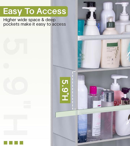 AOODA Over the Door Organizer, Large Capacity Closet Door Hanging Organizer, Clear Deep Pockets Baby Storage for Nursery, Bathroom, Bedroom, Pantry, Diapers (Grey)