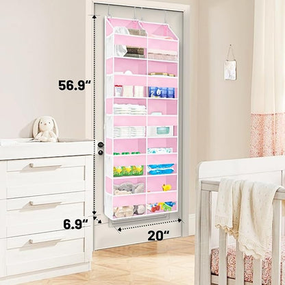 Ofiray-home Pink Over The Door Organizer 5 Tiers, Extra Large Behind Door Storage of 10 Compartments, 50 lbs Weight Capacity Over The Door Storage for Closet, Diaper Organizer