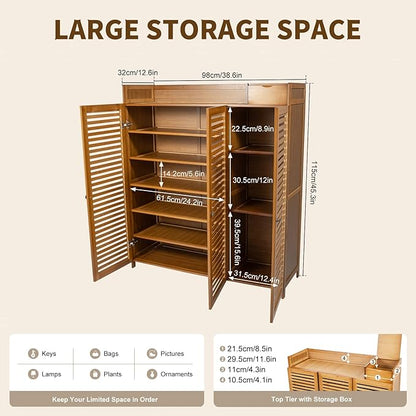 Bamboo Shoe Cabinet 7 Tier Free Standing Shoe Storage Cabinet Shoe Organizers Shoe Storage Cabinet with Door for Entryway Hallway Living Room Bedroom (7 Tier)