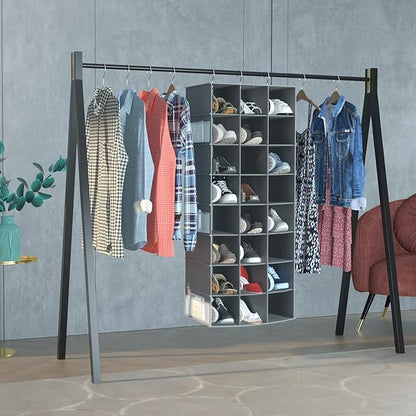Hanging Shoe Organizer for Closet, 24 Sections Shoe Holder Hanger Rack, Space-Saving Shoe Organizers and Storage, Grey