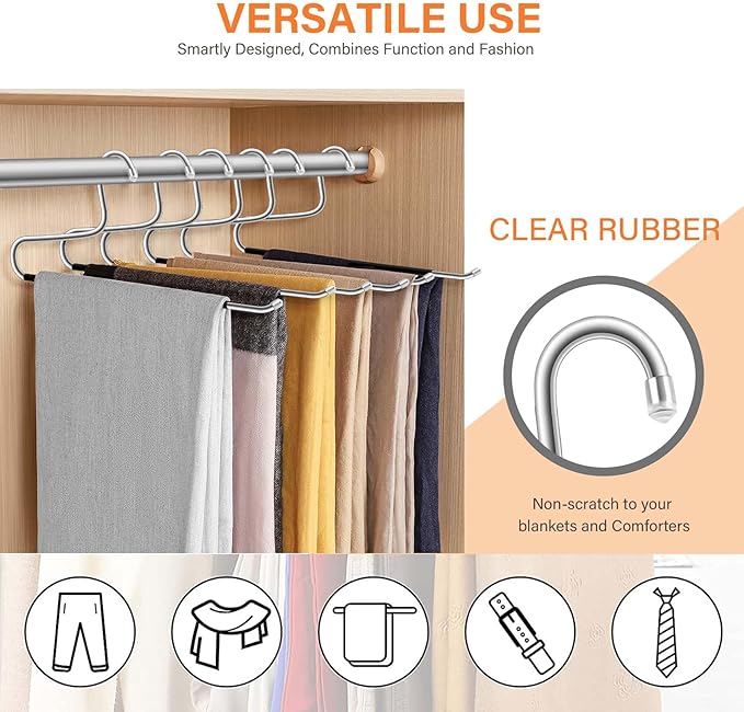 6 Pack Blanket Hanger,Non Slip Hangers Space Saving Stainless Steel Heavy Duty Hangers,Upgraded Closet Organizers and Storage Pants Hanger for Table Cloths,Comforters,Bath Towels,Rugs Sleeping Bags