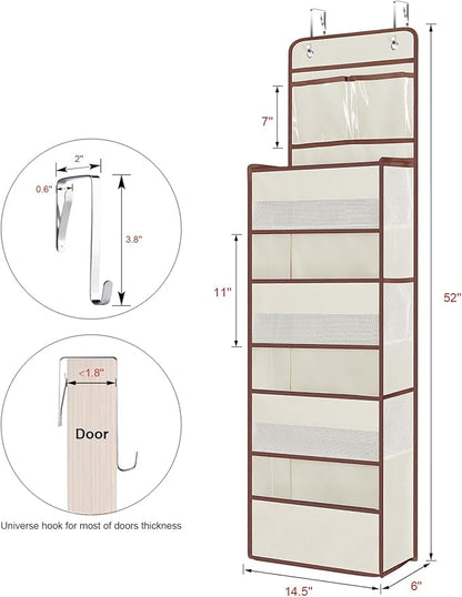 Univivi Over Door Hanging Organizers and Storage Nursery Closet Cabinet Baby Storage with 4 Large Compartments 2 Small PVC Pockets with 6 Side Pockets for Cosmetics, Toys and Sundries (Beige)